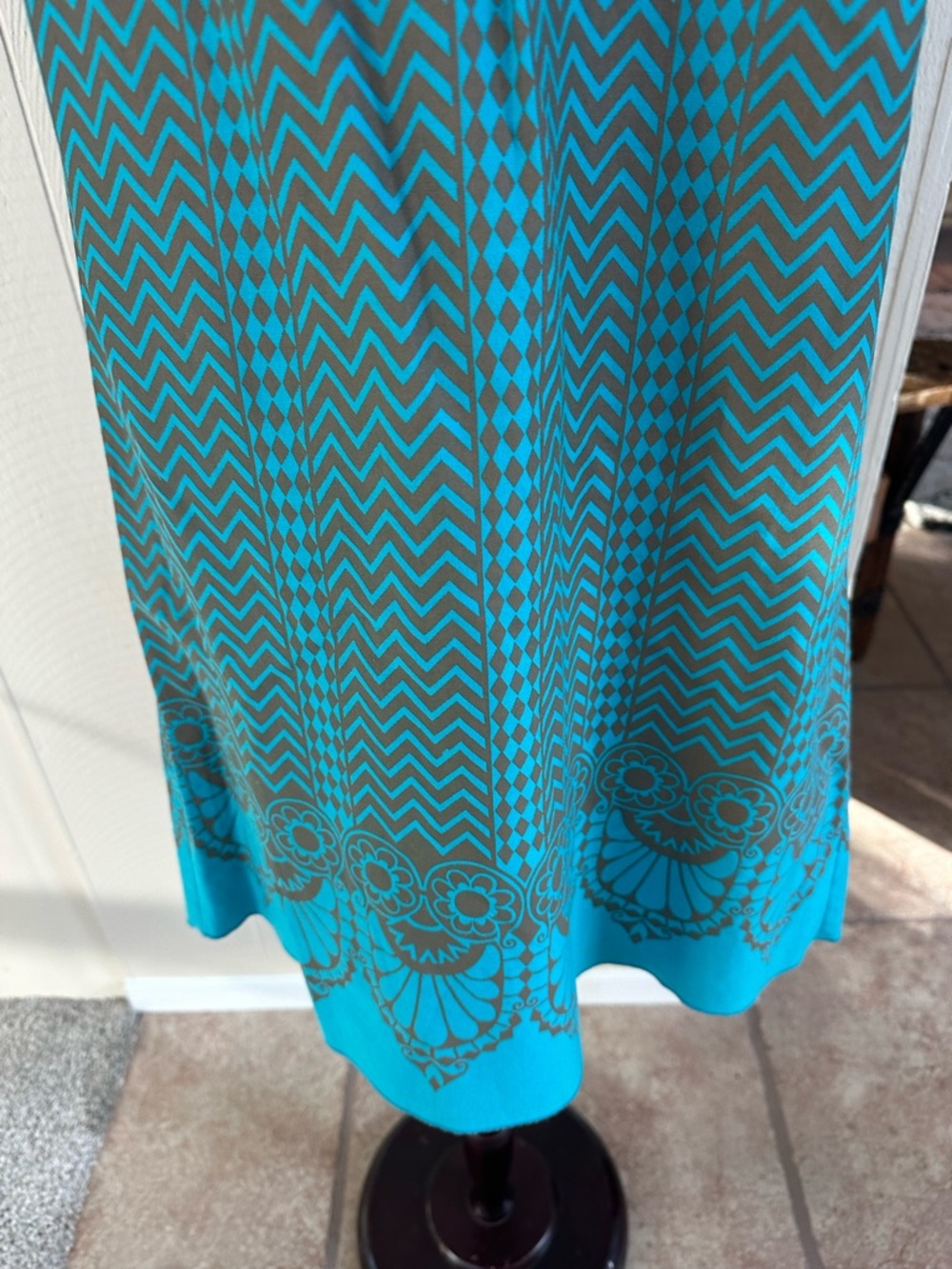 Anna Sui for Anthropologie Turq and Brown Floral Chevron Sleeveless Dress Top - Picture 7 of 7